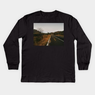 Full Moon Over Tarmac Road in National Park Kids Long Sleeve T-Shirt